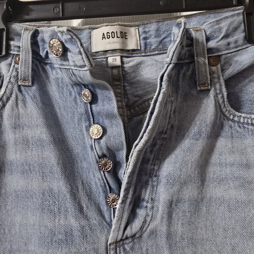 AGOLDE Riley High Rise Straight Crop, Button-Fly, Light Destructed Wash, EUC! - Picture 11 of 13